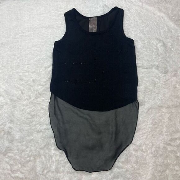 Moon Collection Sleeveless Top High Low Sheer Rhinestone Black Size S Loose Fit - Picture 1 of 6